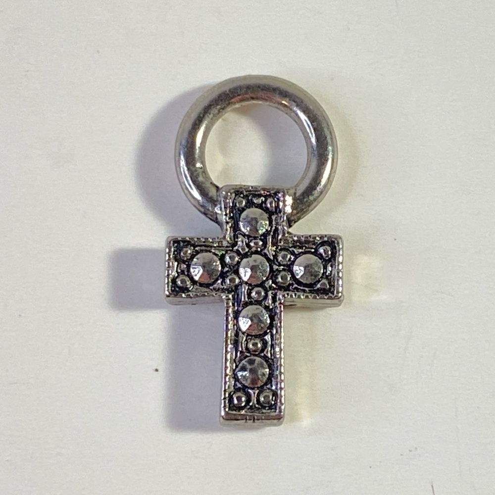 Vintage Marcasite Cross Pendant Charm Silver-Tone